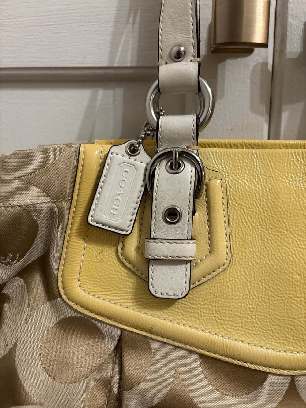 Coach Penelope Signature Carryall Handbag Khaki Yellow 14578 - Picture 5 of 8